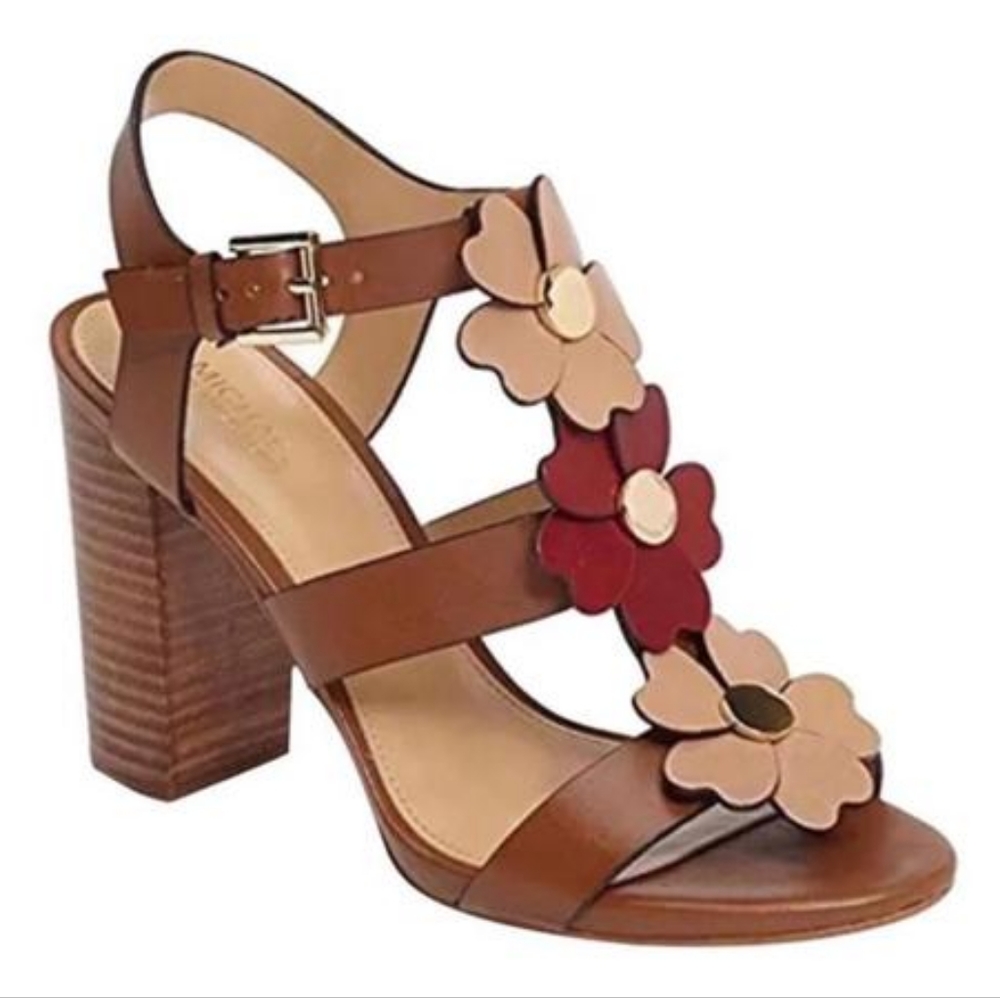 Michael Kors 'Kit' Flower Leather Stacked Heels, Size 8.5